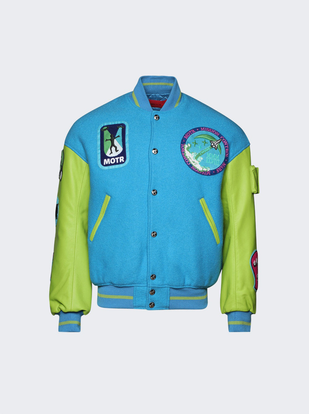 Members of The Rage | Oversize Varsity Jacket Turquoise And Acid Lime | Blue