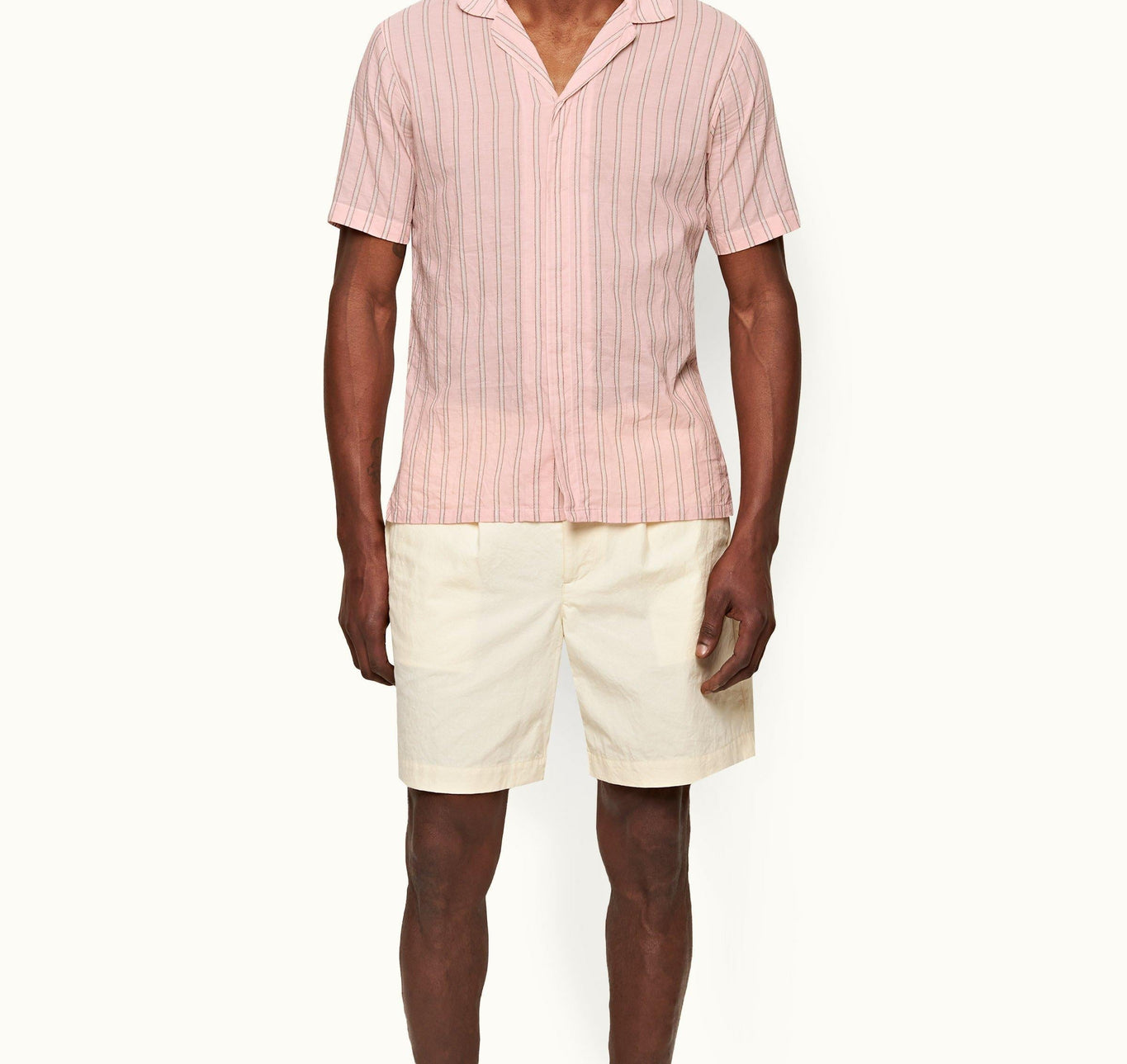 Maitan Capri Collar Stripe Cotton Shirt | Rose/White