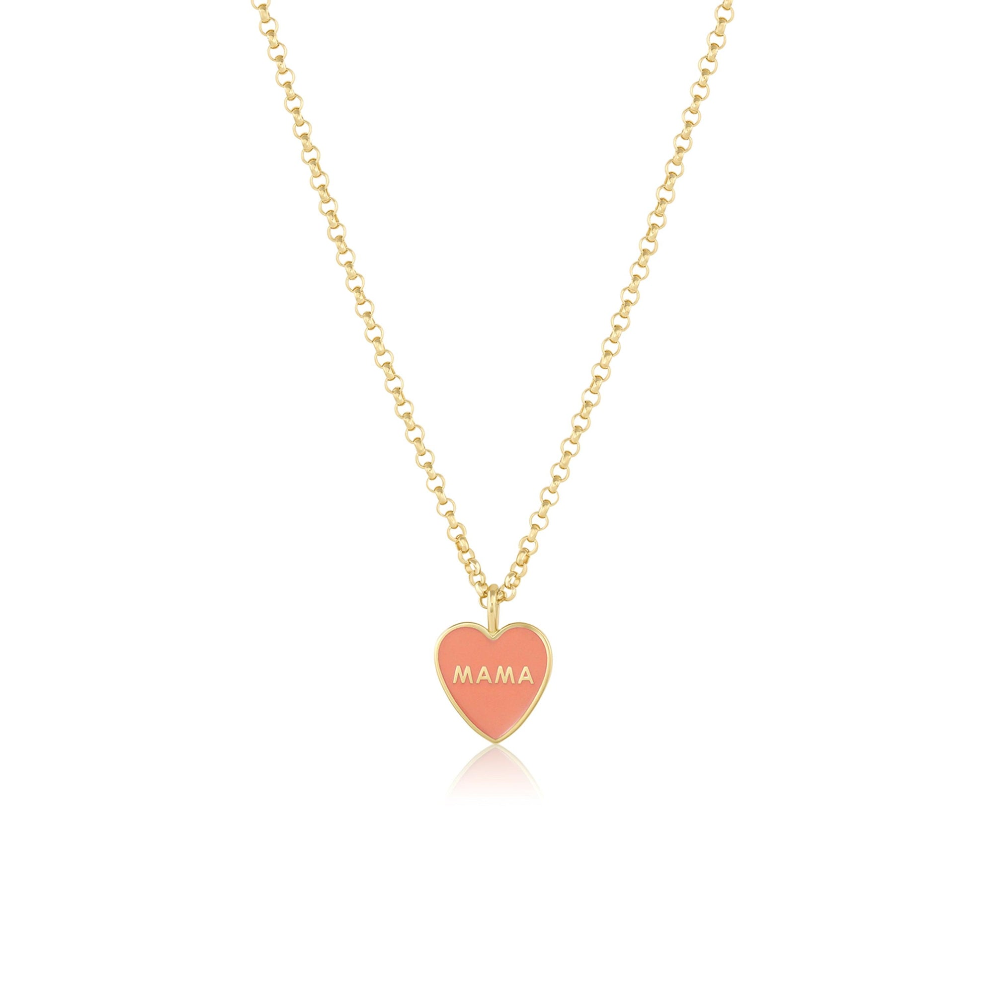 Women | Mama Enamel Heart Pendant – Melon Enamel | 14k Yellow Gold