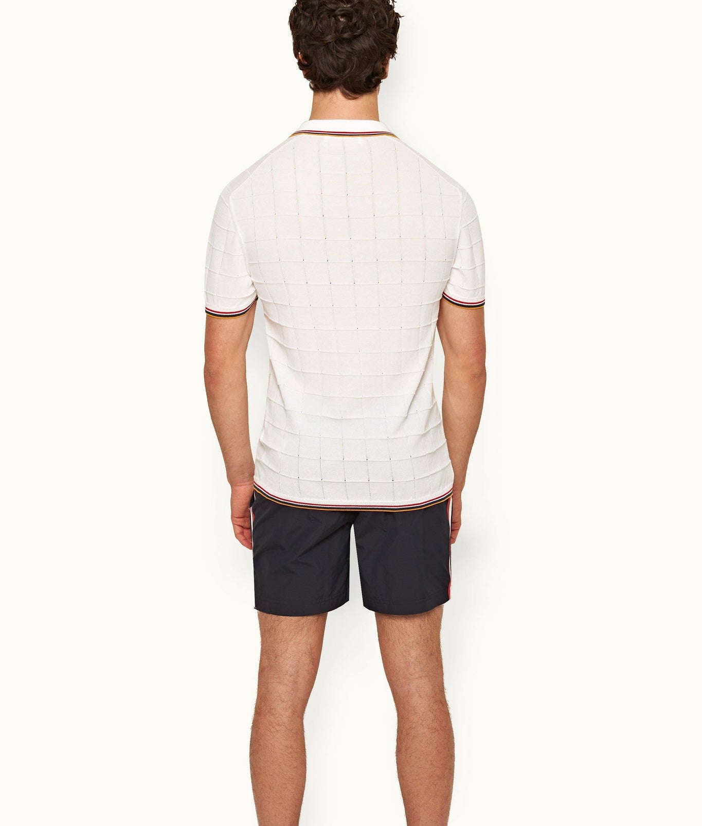 Maranon Tipping Tailored Fit Pointelle Grid Stitch Organic Cotton Polo Shirt | White
