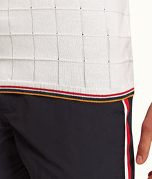 Maranon Tipping Tailored Fit Pointelle Grid Stitch Organic Cotton Polo Shirt | White