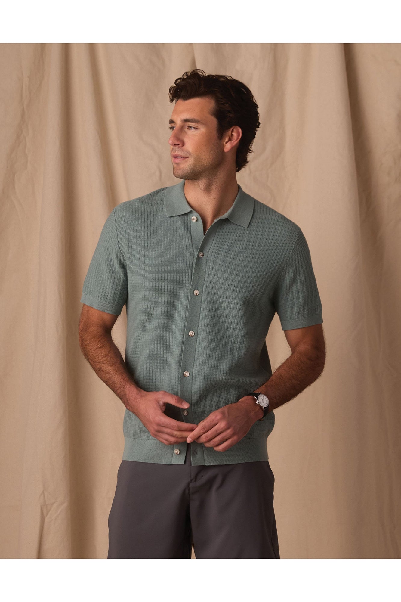 Men | Breezeknit Button Up | Juniper