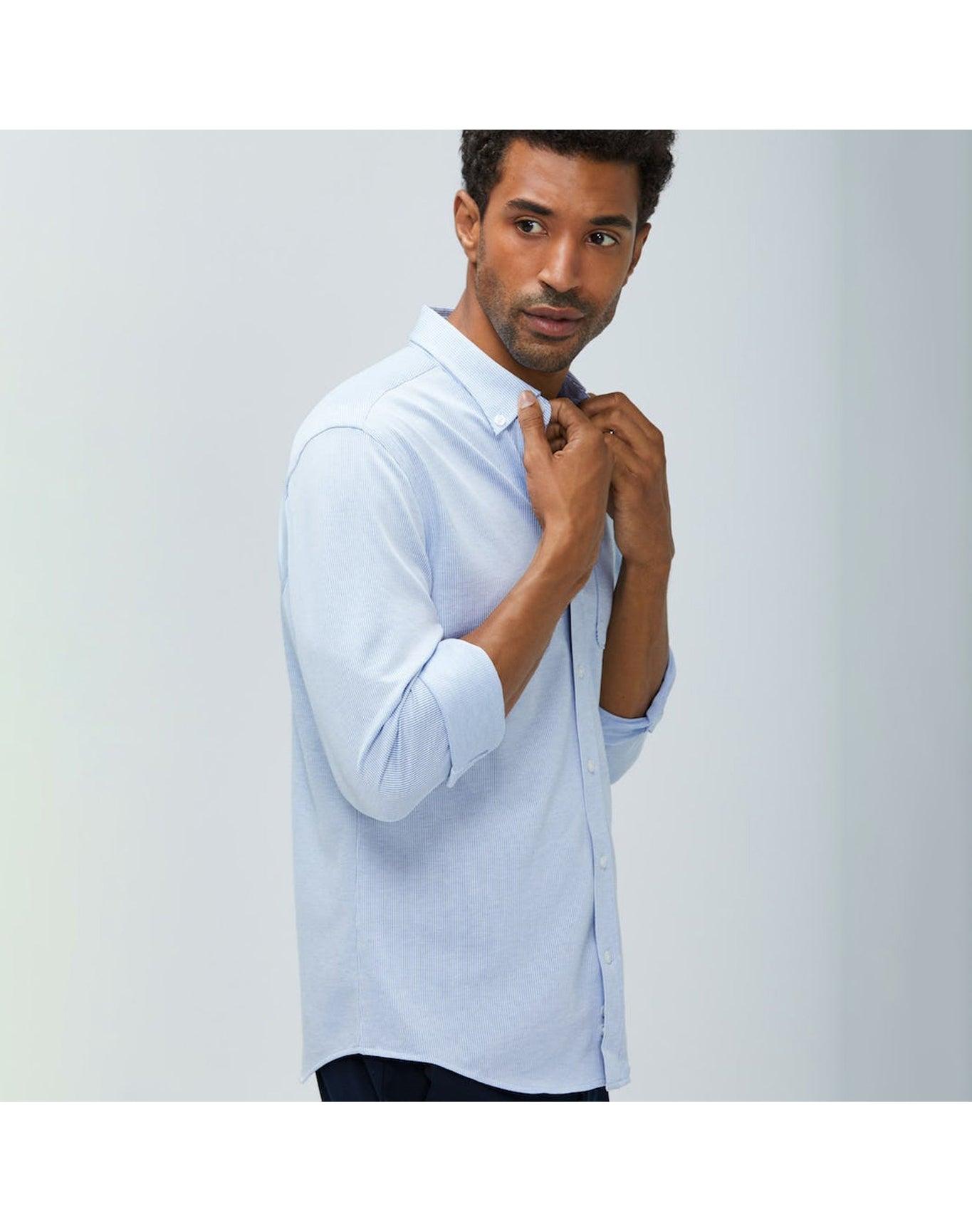 Men | Hybrid Button | Blue Heather Stripe