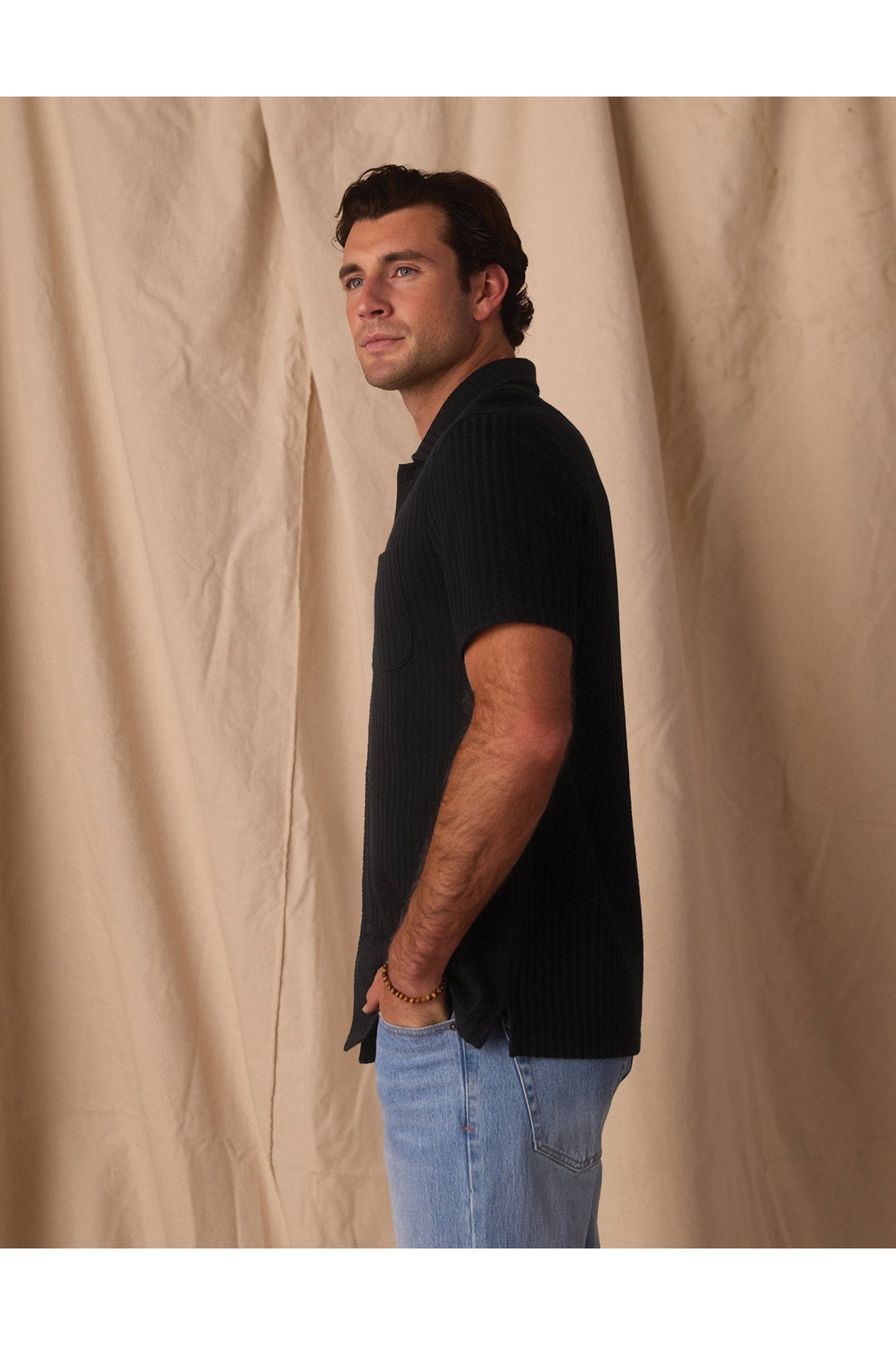 Men | Knit Getaway Button Up | Black