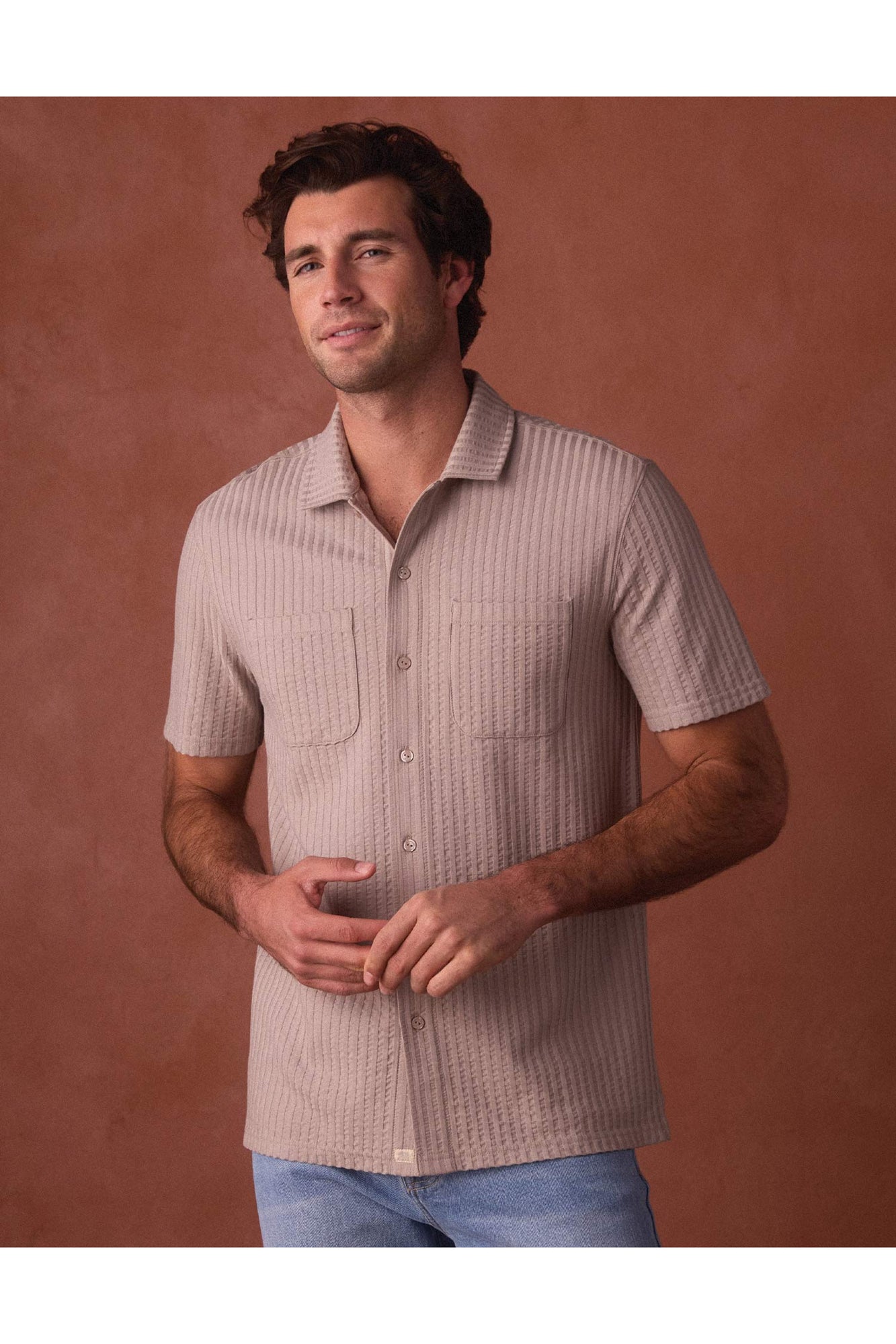 Men | Knit Getaway Button Up | Taupe