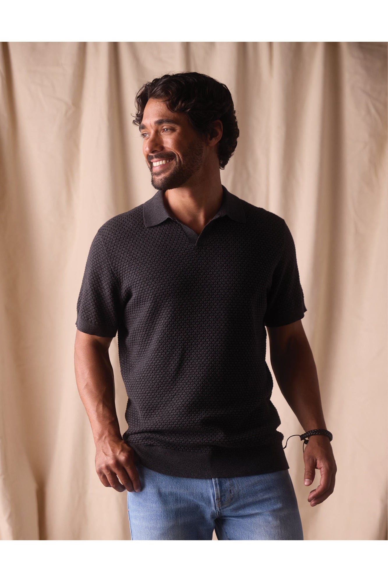 Men | Robles Knit Jacquard Polo | Charcoal