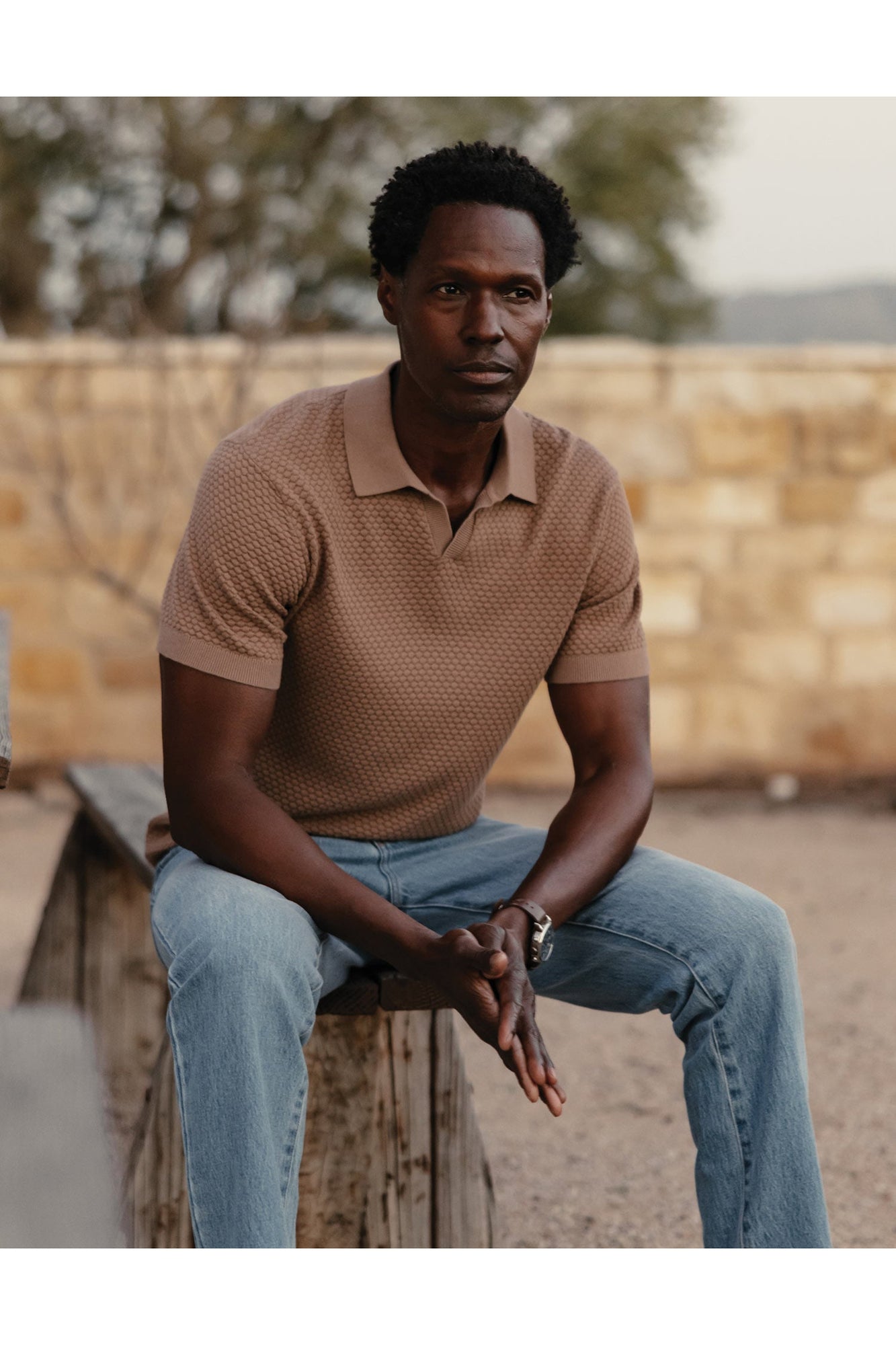 Men | Robles Knit Jacquard Polo | Taupe