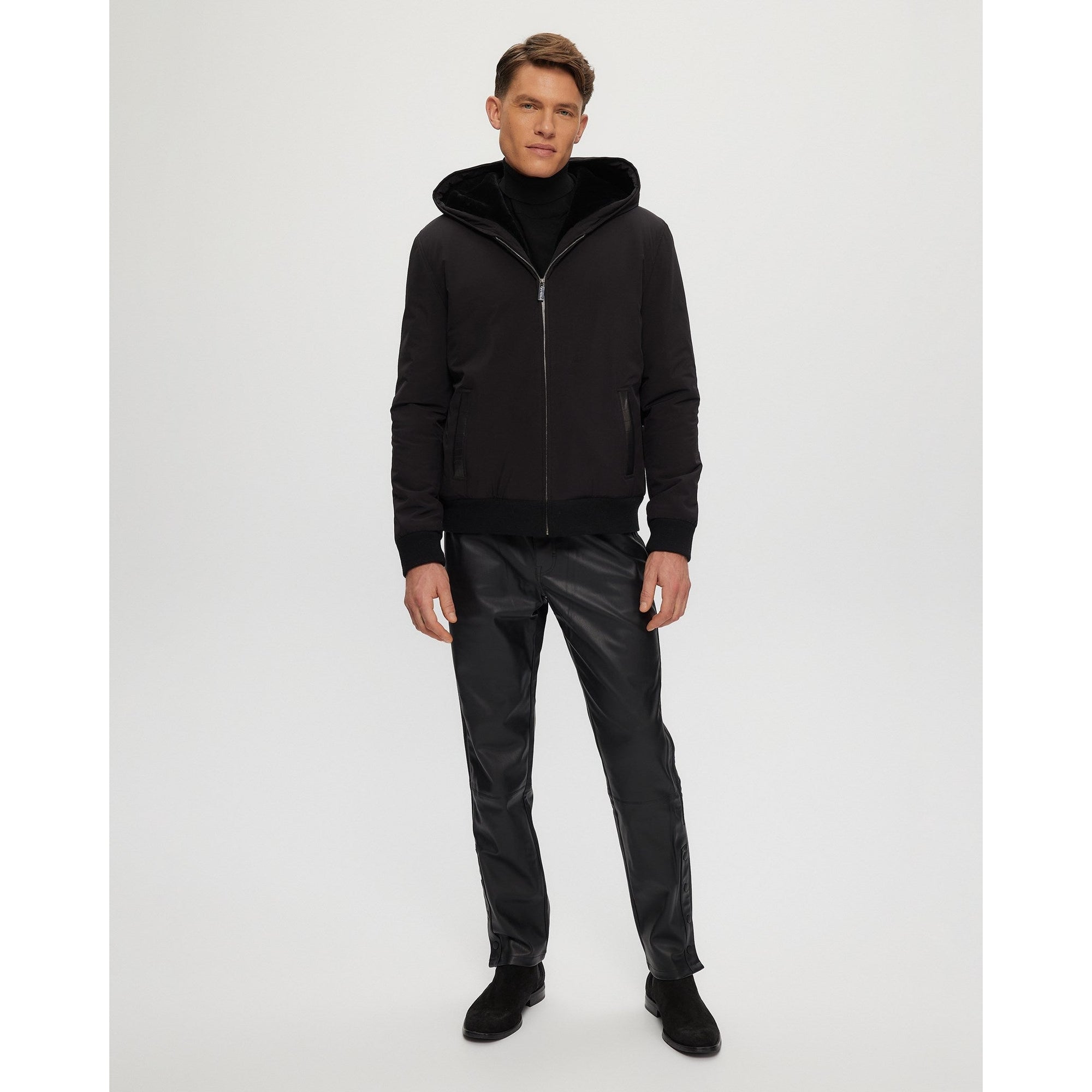 Men | Shearling Lined Bomber Jacket | Black/Black