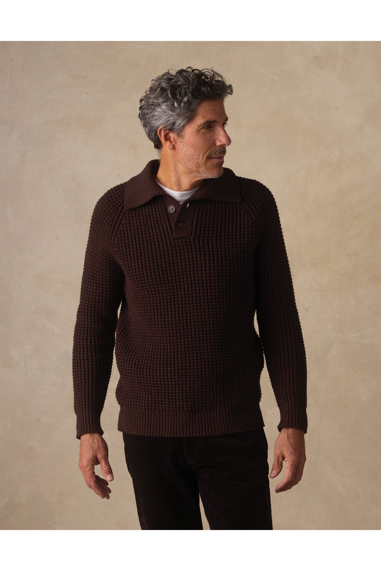 Men | Waffle Sweater Popover | Dark Brown