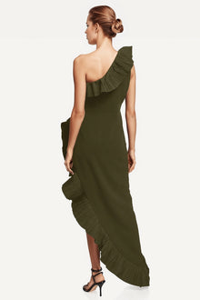 ONE33 SOCIAL | The Mercer Olive Pleated Ruffle Gown | Green