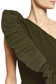 ONE33 SOCIAL | The Mercer Olive Pleated Ruffle Gown | Green
