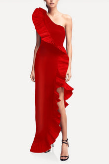 ONE33 SOCIAL | The Mercer Red Pleated Ruffle Gown | Red
