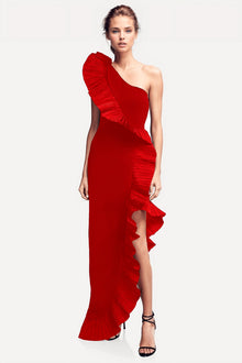 ONE33 SOCIAL | The Mercer Red Pleated Ruffle Gown | Red