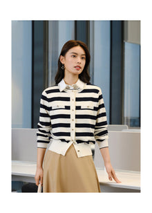 Merino Wool Knitted Cardigan | Navy