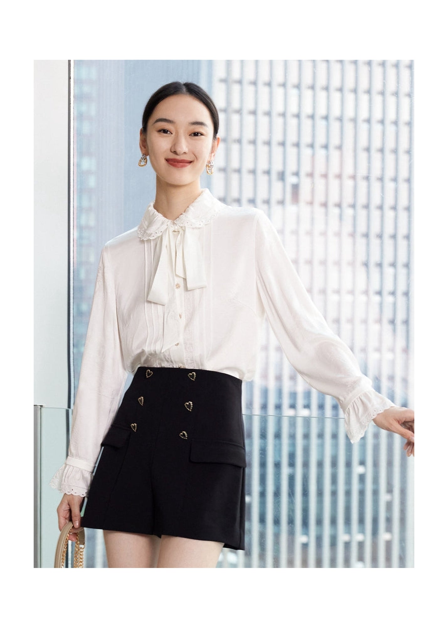 Mulberry Silk Ruffle Shirt | White