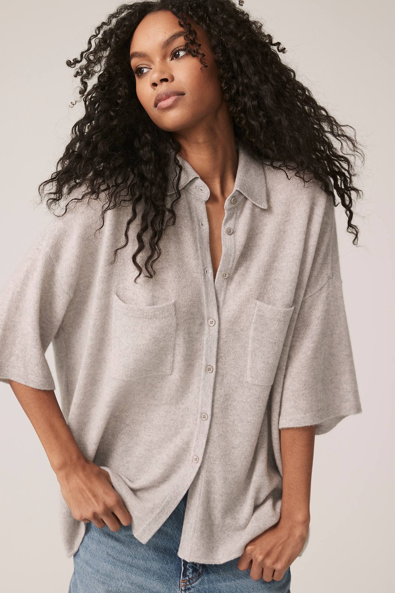 Women | Rue Button-Up Cashmere Top | Ecru