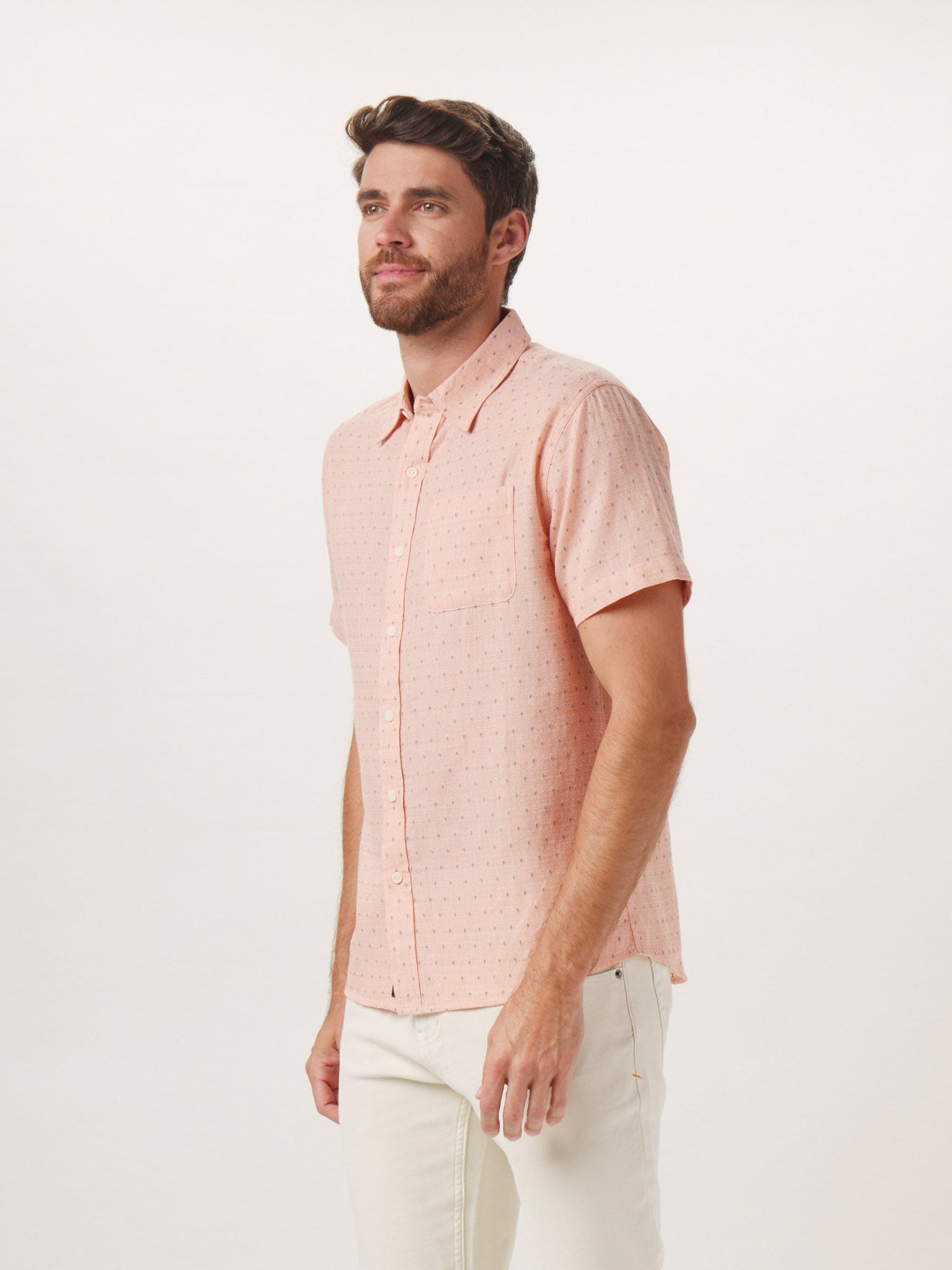 Men | Freshwater Short Sleeve Button Up Shirt | Double Nep Copper Dobby