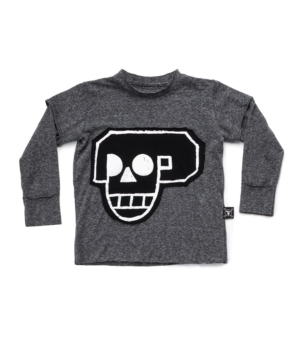 Kid | Skull Robot Patch Shirt | Charcoal Grey