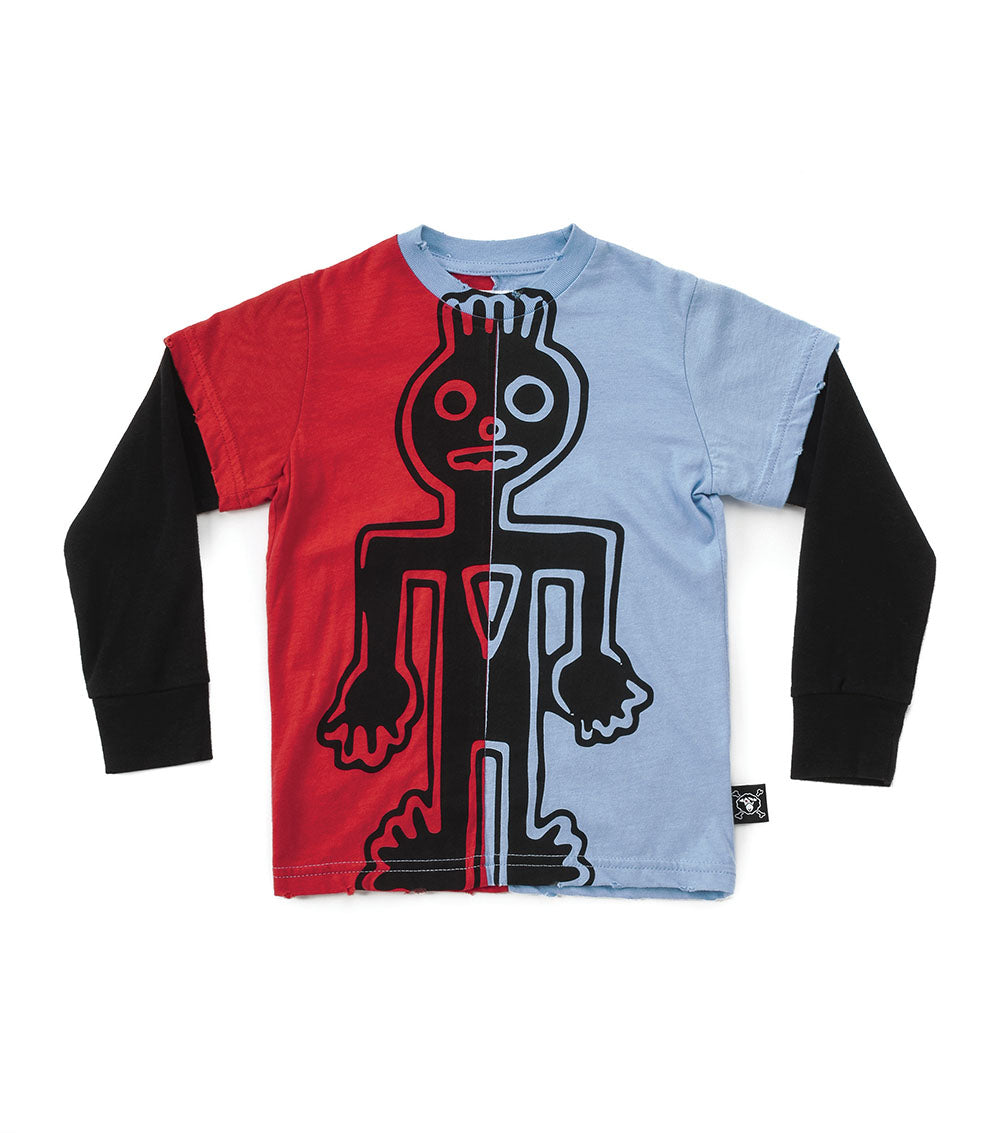Kid | Half & Half Tribal Dancer Shirt | Red x Sky Blue