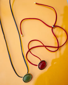 Sunset Stone Cord Necklace | Silver | Natural Aventurine
