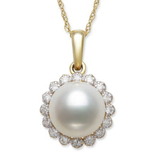Round Pendant Necklace | 14K Yellow Gold | 0.15 Carat Lab Grown Diamond/White Akoya Pearl | 8mm - 9mm | H-I-I2-I3