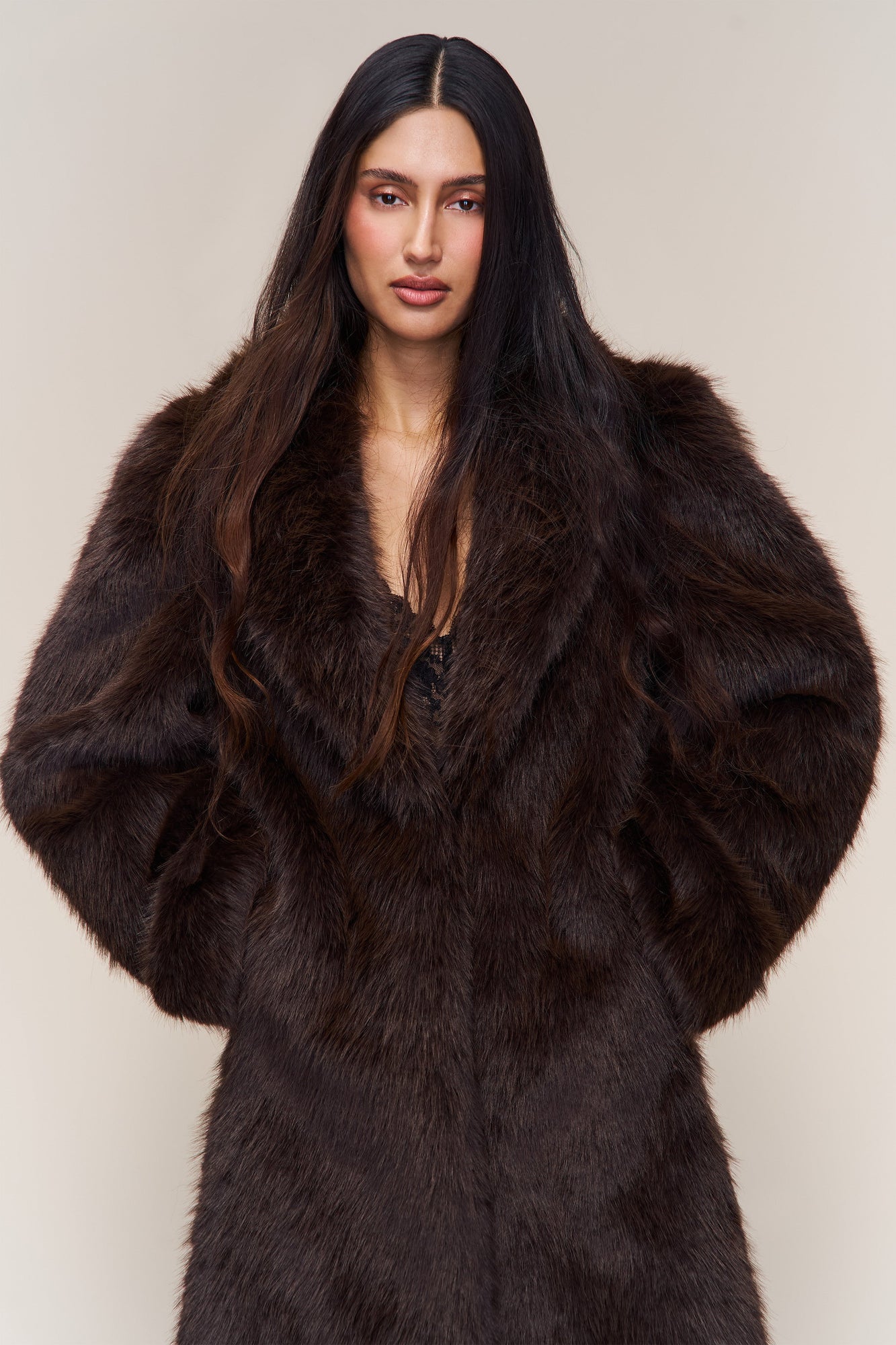 Womens | Roxie Faux Fur Coat | Chocolate