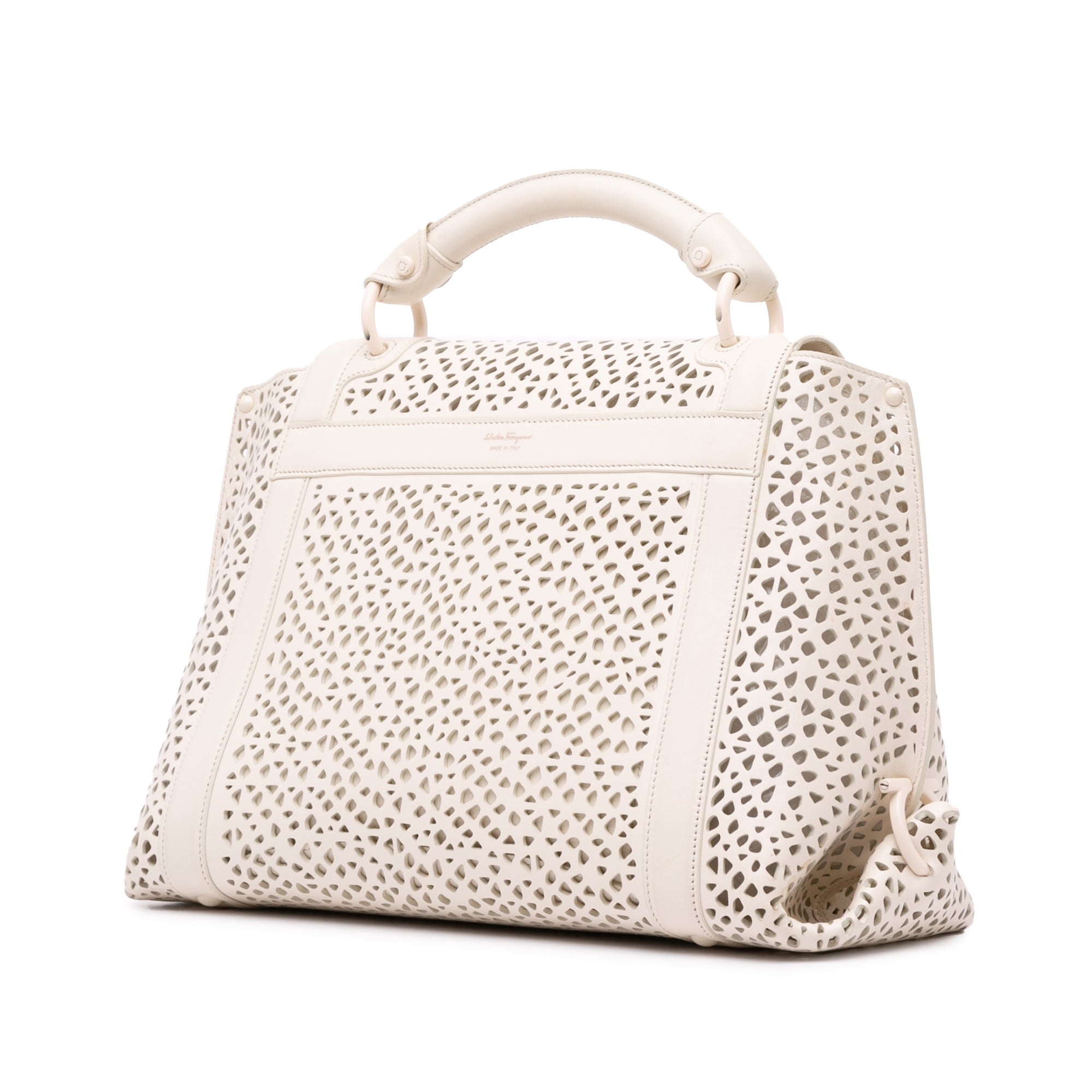 Ferragamo | Pre-Owned Leather Laser Cut Gancini Sofia | White