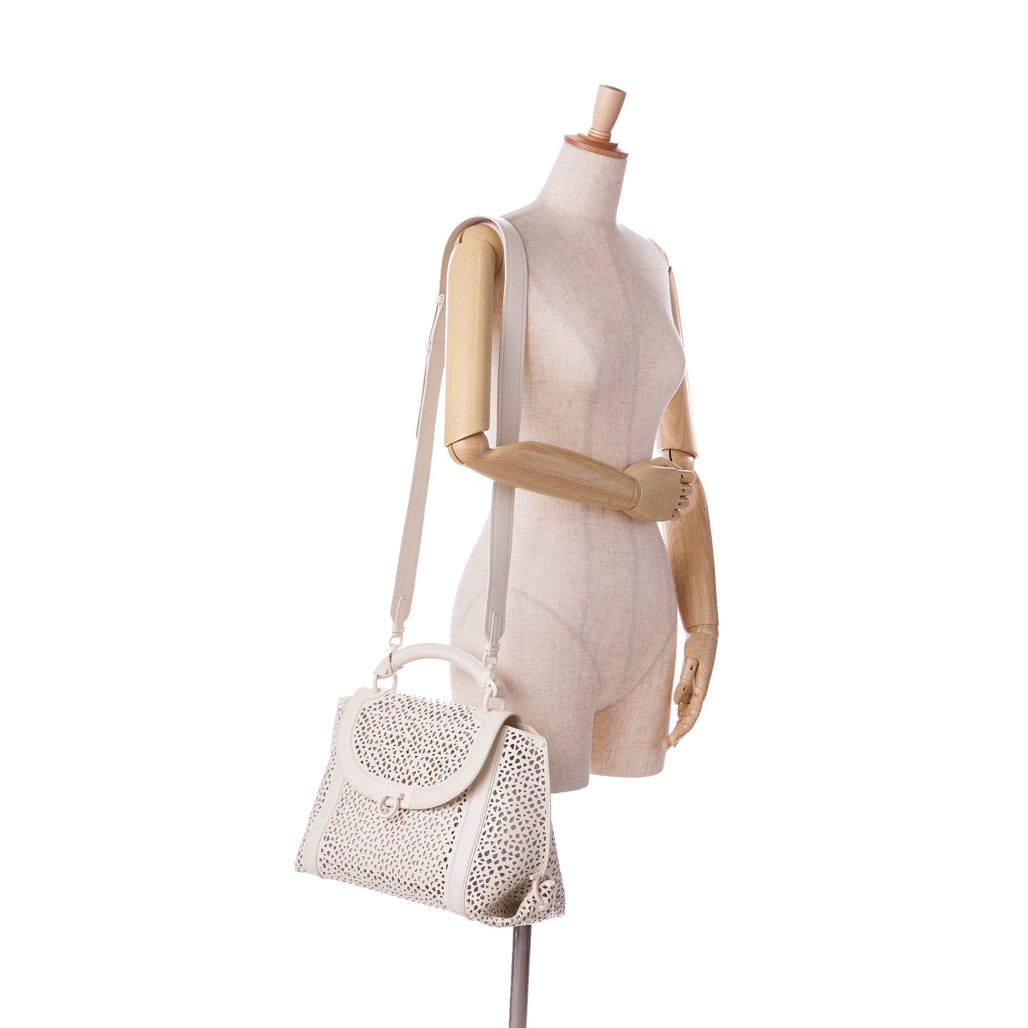 Ferragamo | Pre-Owned Leather Laser Cut Gancini Sofia | White