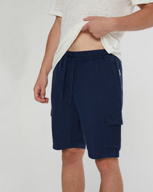 Mens | Air Linen Pull-On Cargo Short | Deep Navy