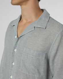 Mens | Linen Home Long Sleeve Camp Shirt | Deep Navy/White