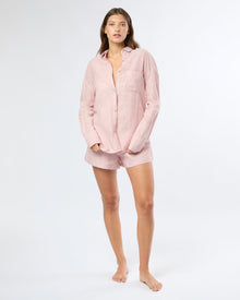 Womens | Air Linen Boyfriend Shirt | Dark Red/White