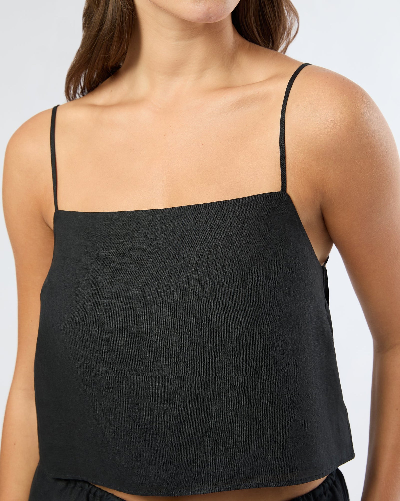 Womens | Air Linen Square Neck Tank Top - Seasonal | Black