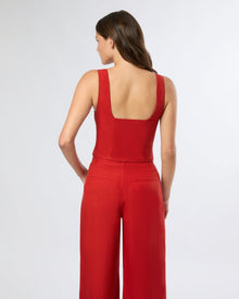 Womens | Air Linen Square Neck Top | Dark Red