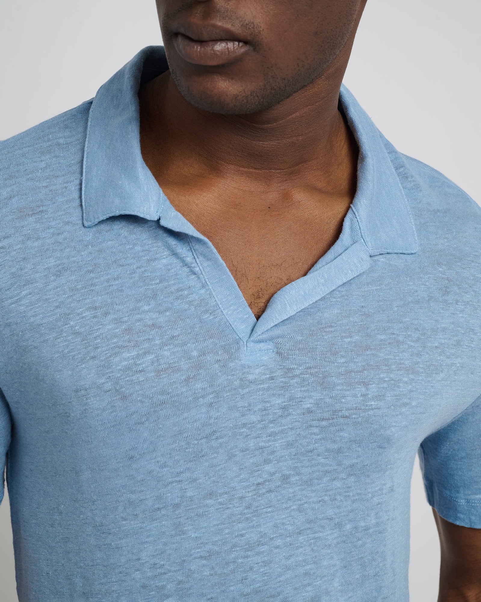 Mens | Shaun Linen Polo | Dusty Blue