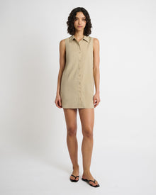 Womens | Air Linen Sleeveless Shirtdress | Jute