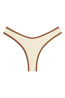 Oat and terracotta colorblock bikini bottom with binding trim detail on waistband and legs.