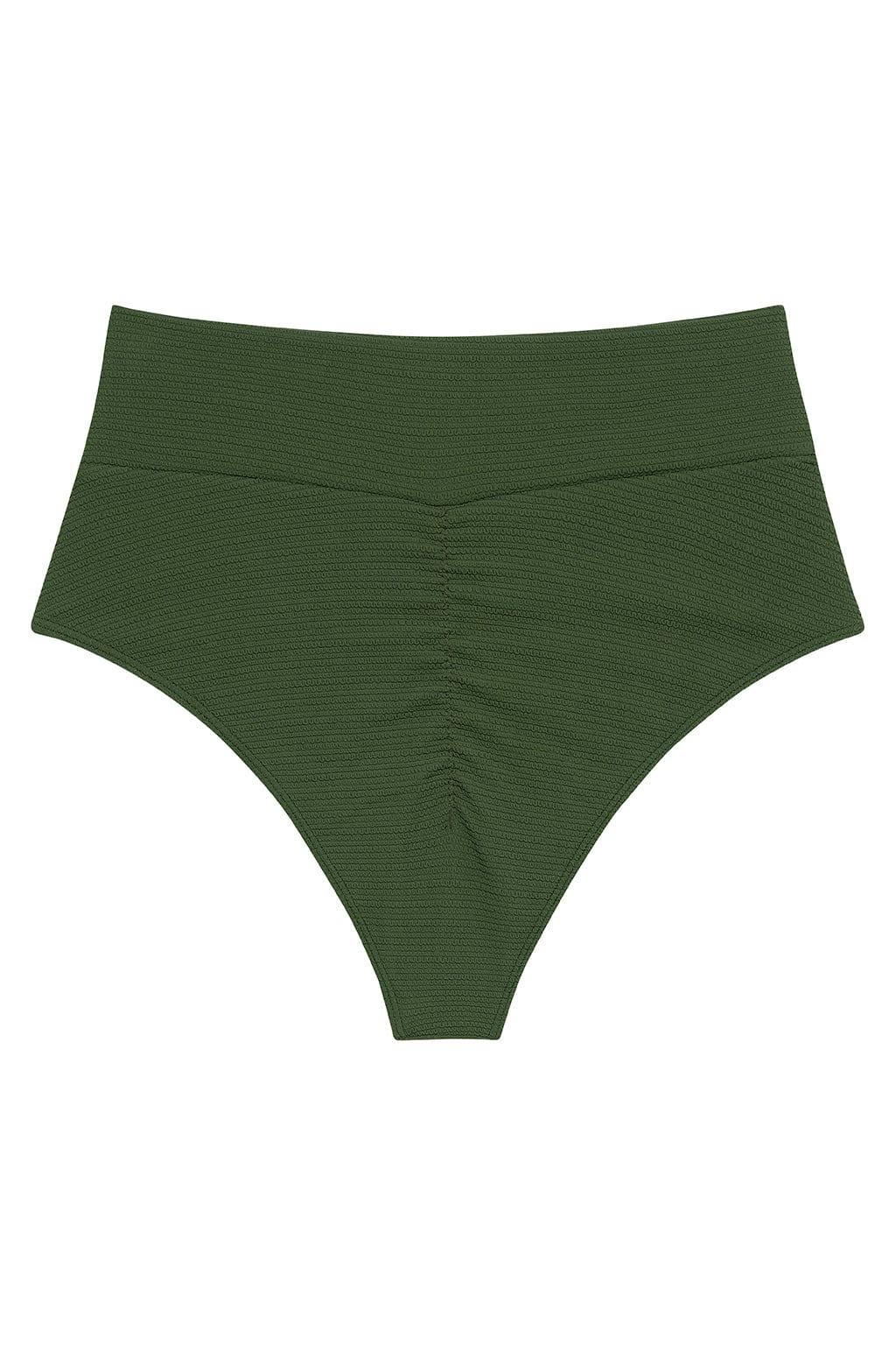 Added Coverage High Rise Bikini Bottom | Olive Micro Scrunch
