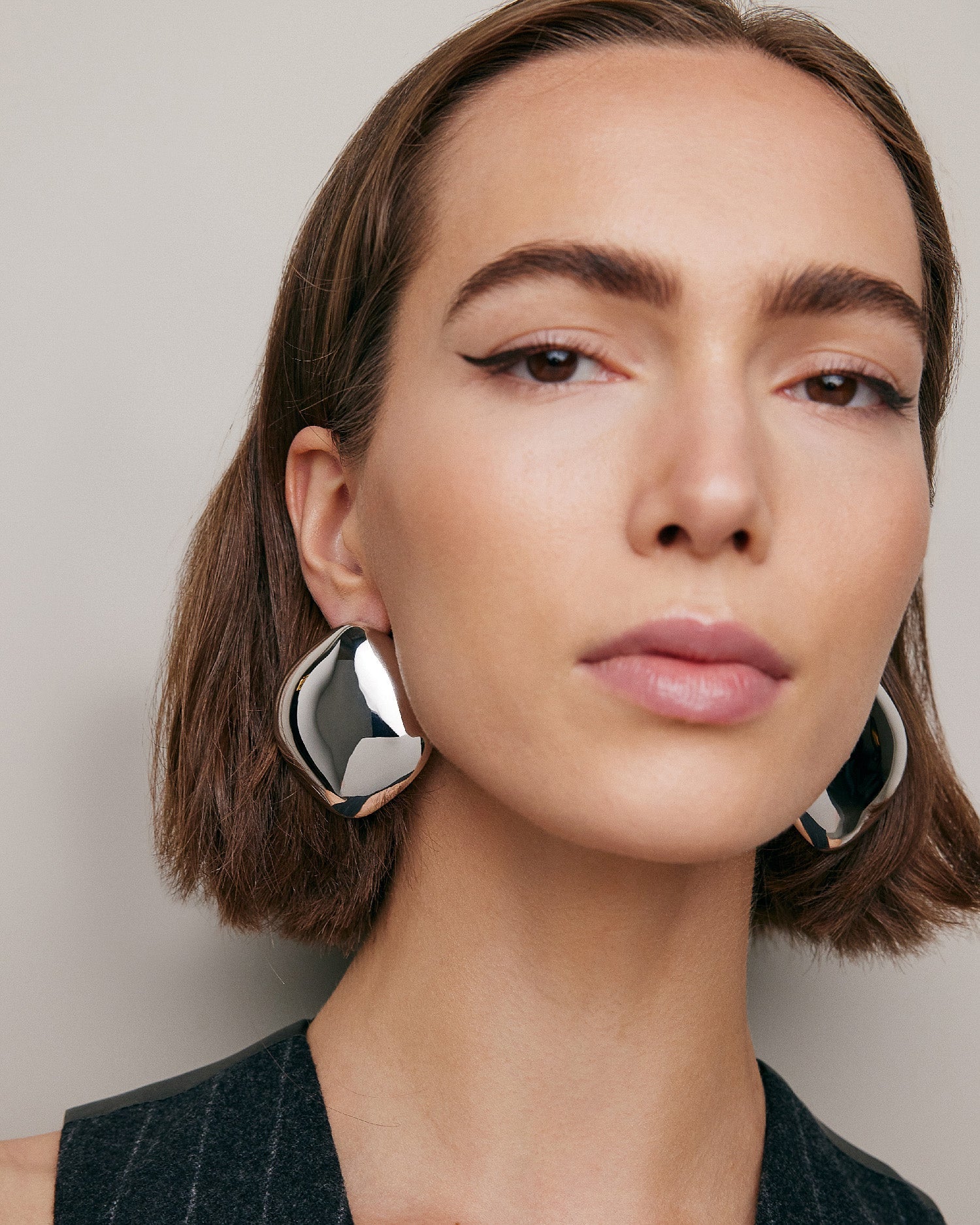 Puffy Cushion Earrings - styled on model | 18k gold earrings