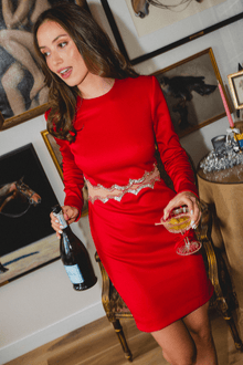ONE33 SOCIAL | The Teagan Sequined Cutout Red Mini Cocktail Dress | Red