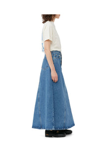 Overdyed Cutline Denim Maxi Skirt | Mid Blue Stone