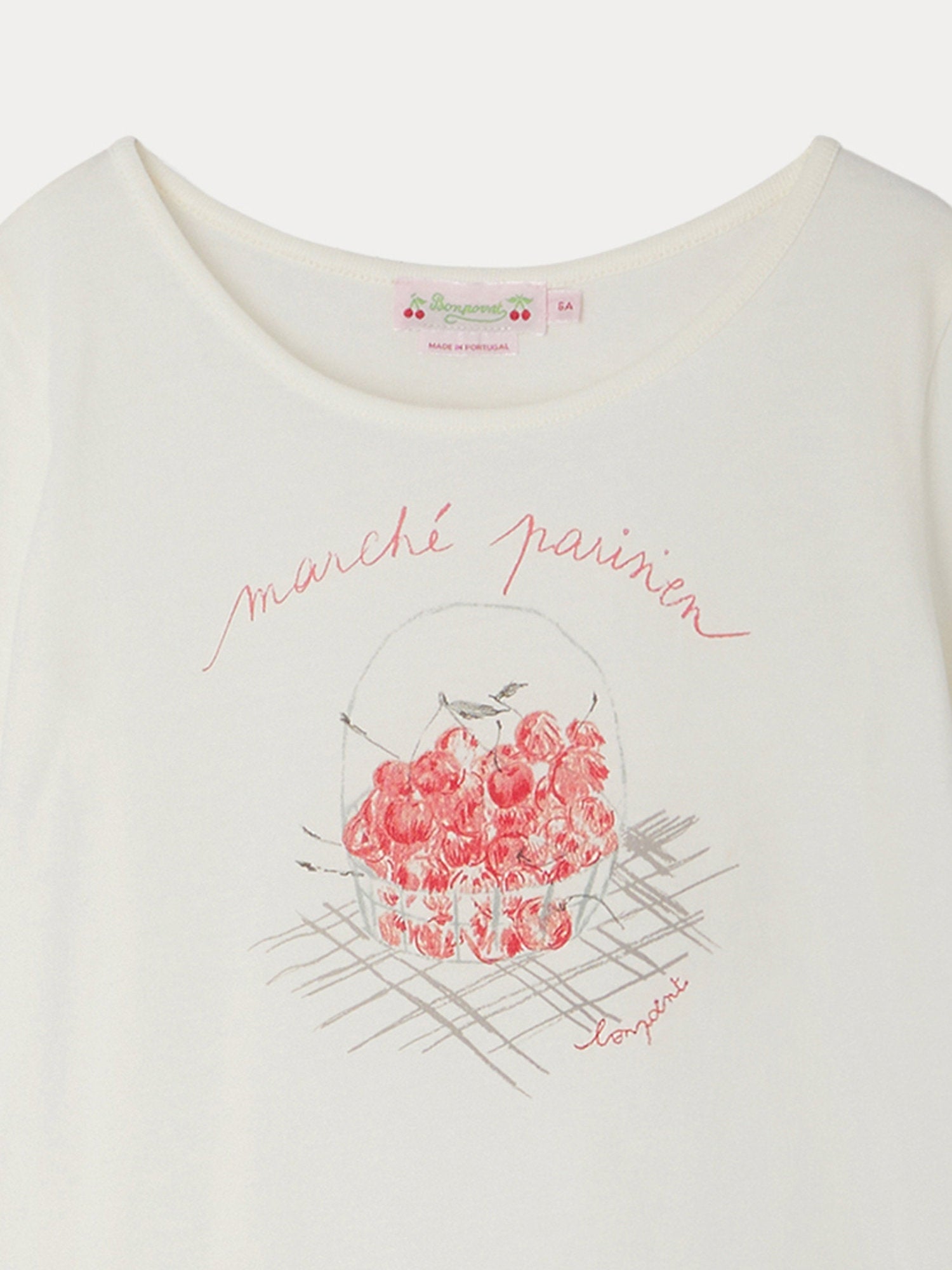 Girl | Alcala Cherry Basket Pattern T Shirt | White Milk