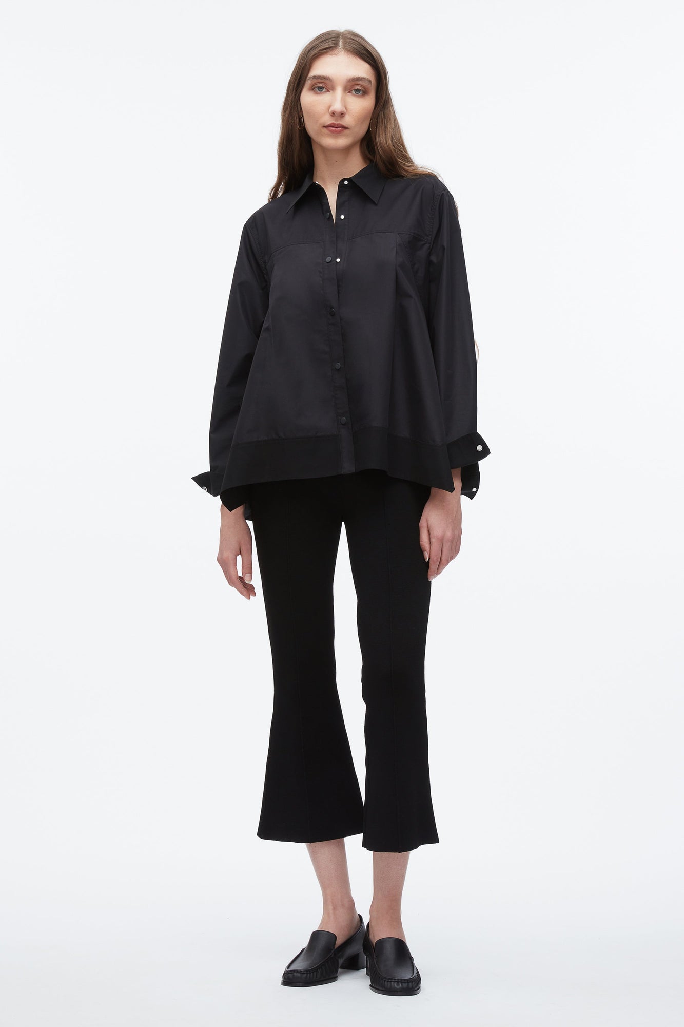 Flounce Hem Poplin Shirt | Black