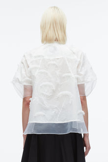 Embroidery Voile Top with Organza Combo | White