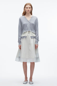 Chiffon Hem Boxy Cardigan | Grey Melange