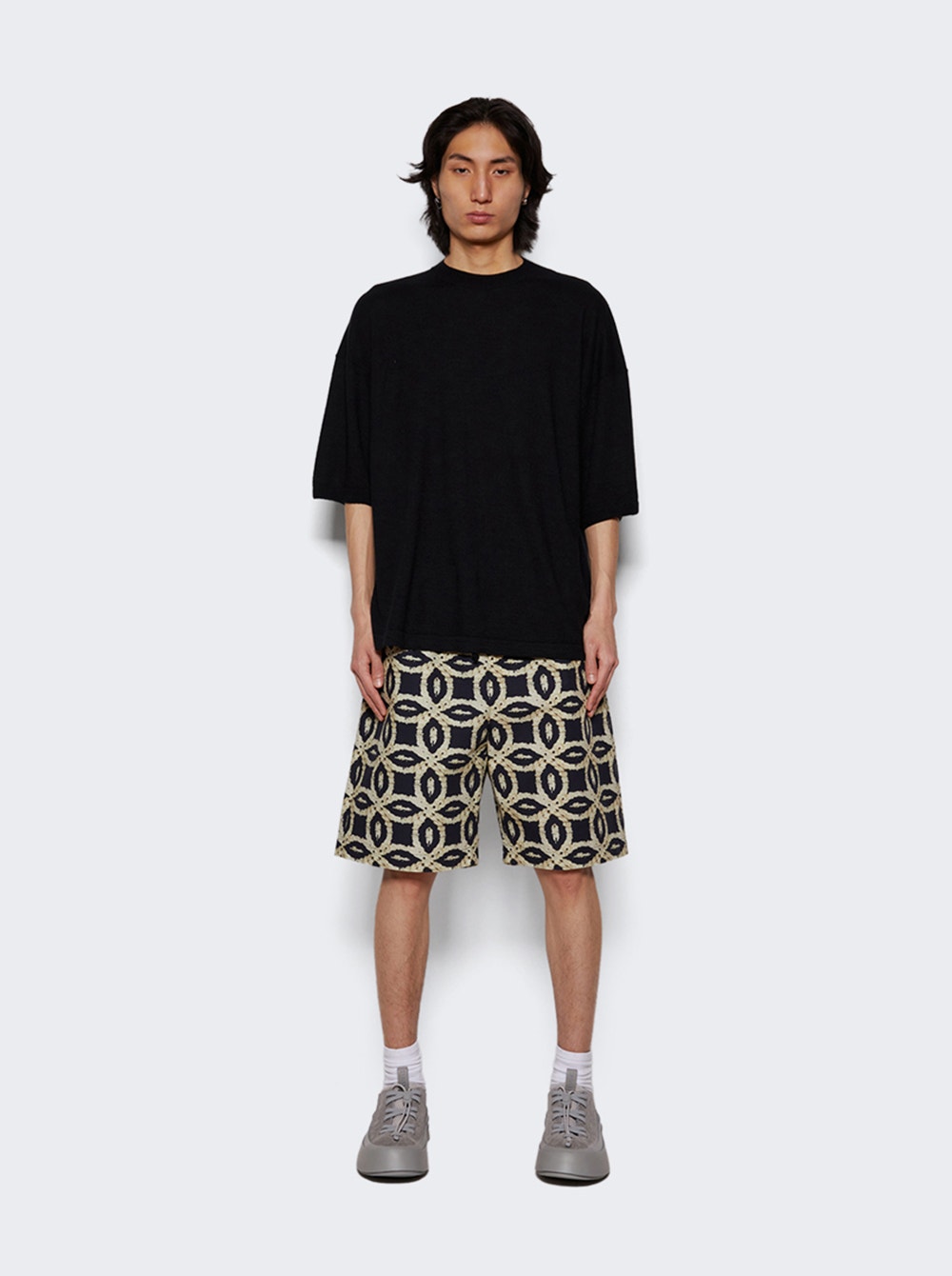 Men | Meta Campania Collective | Meta Crochet Print Drawstring Shorts | Black & Neutral