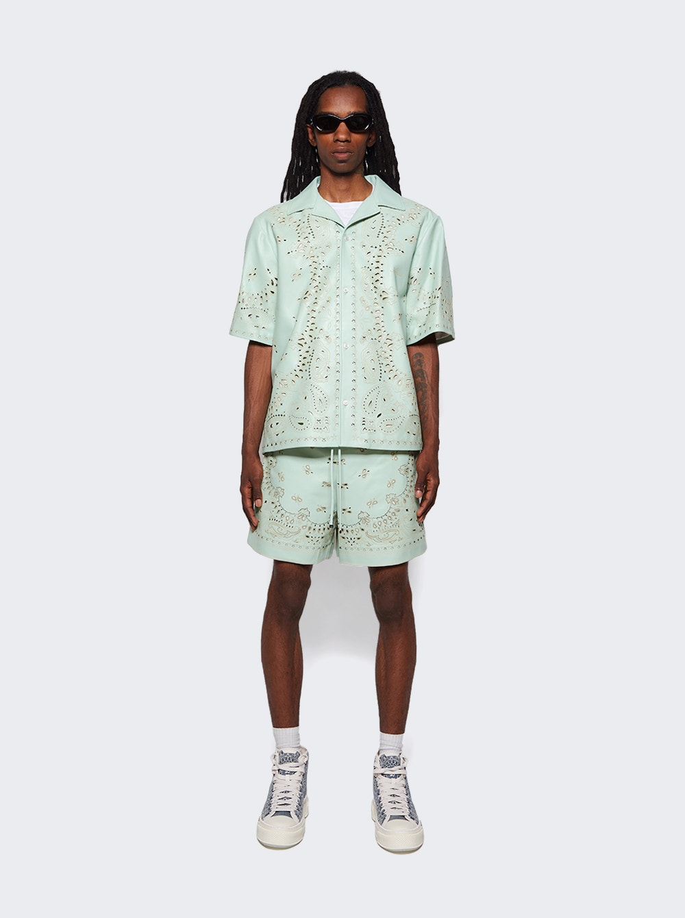 Amiri | Leather Bandana Shorts | Mint