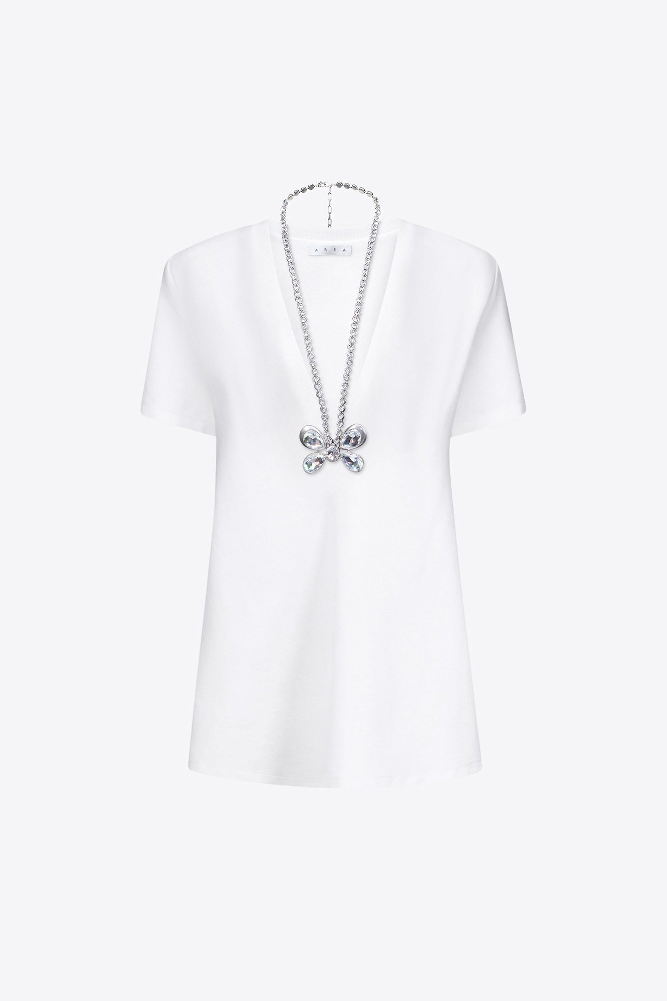 Crystal Butterfly V-Neck T-Shirt Dress | Off White