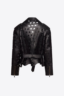 Laser Cut Leather Heart Moto Jacket | Black