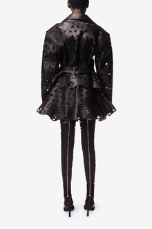Laser Cut Leather Heart Moto Jacket | Black