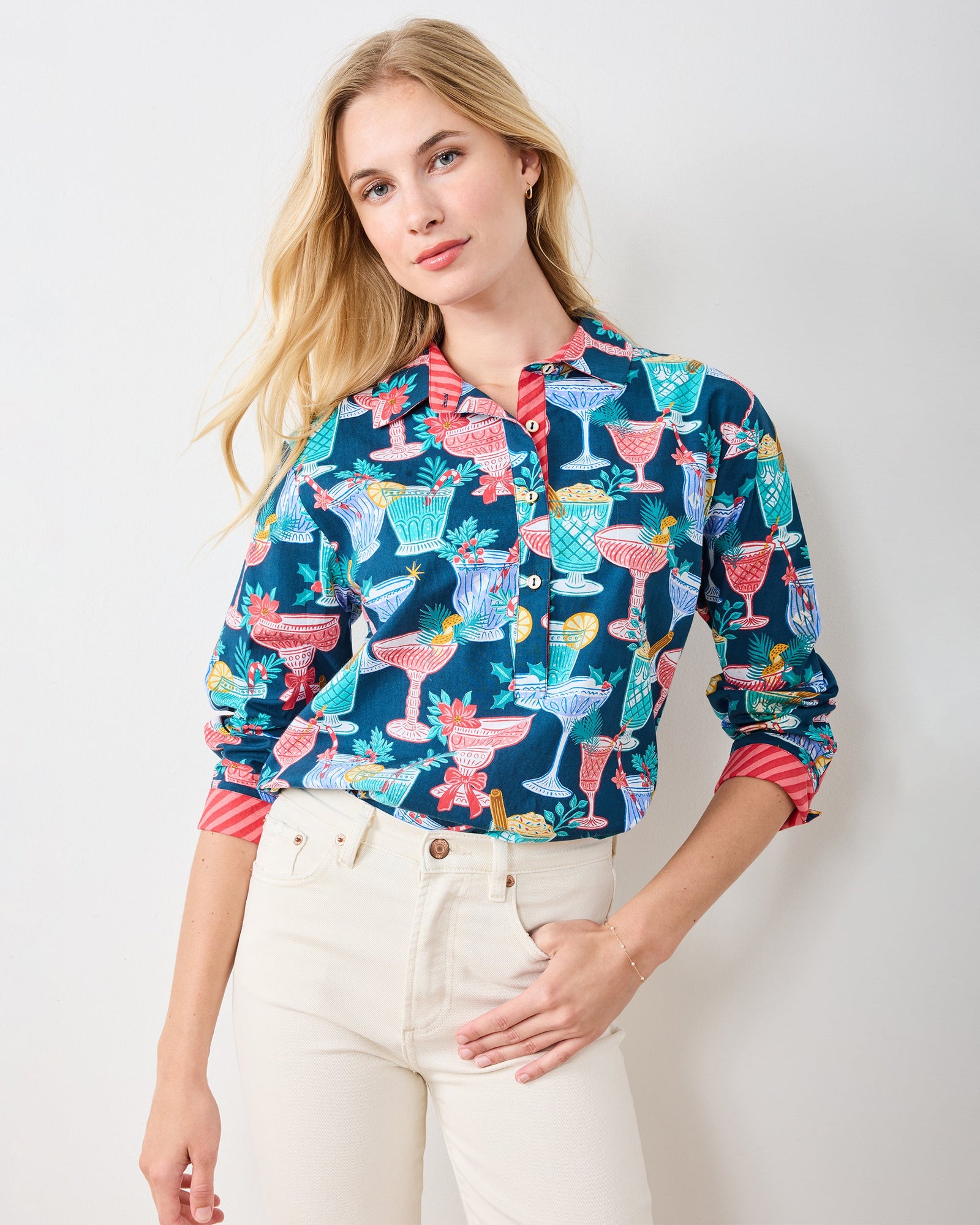 Christmas Cocktails - Basic Bliss Blouse - Navy - Printfresh